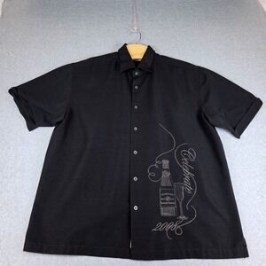 Cubavera Button Up Shirt Men's XL Black Rayon Wine Bottle Embroidered 2008 Celeb